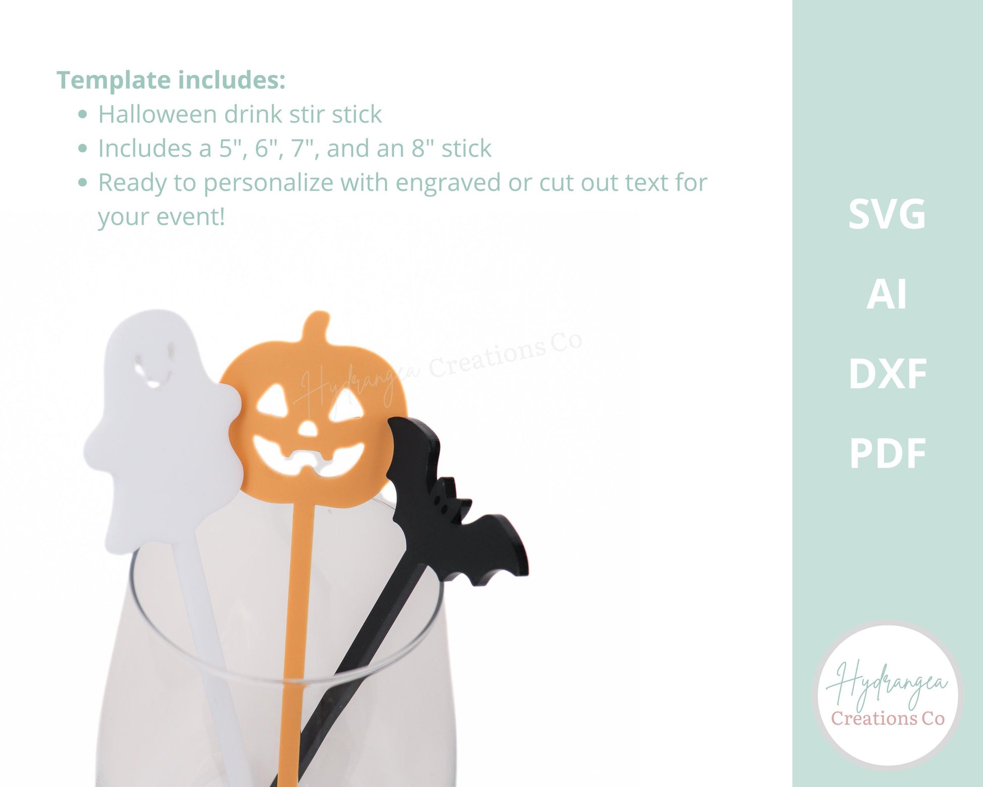 Halloween Drink Stirrer SVG Laser Cut File Template | Drink Stir Stick Spooky Party Favor Name Tag | Pumpkin Ghost Bat Stir Sticks