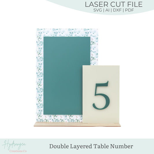 Table Number and Double Rectangle Sign SVG Laser Cut File | Template Modern Acrylic Signage | Wedding Bridal Baby Shower Any Party