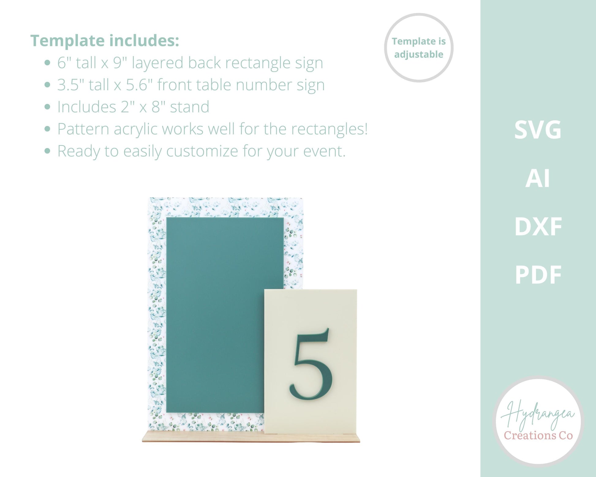 Table Number and Double Rectangle Sign SVG Laser Cut File | Template Modern Acrylic Signage | Wedding Bridal Baby Shower Any Party