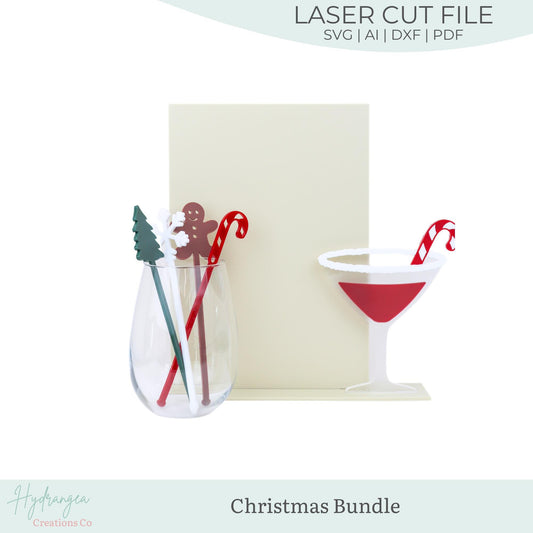 Christmas Bundle SVG Sign and Stir Sticks | Candy Cane Martini Sign and Holiday Stir Sticks | Cricut Glowforge Laser Cut File