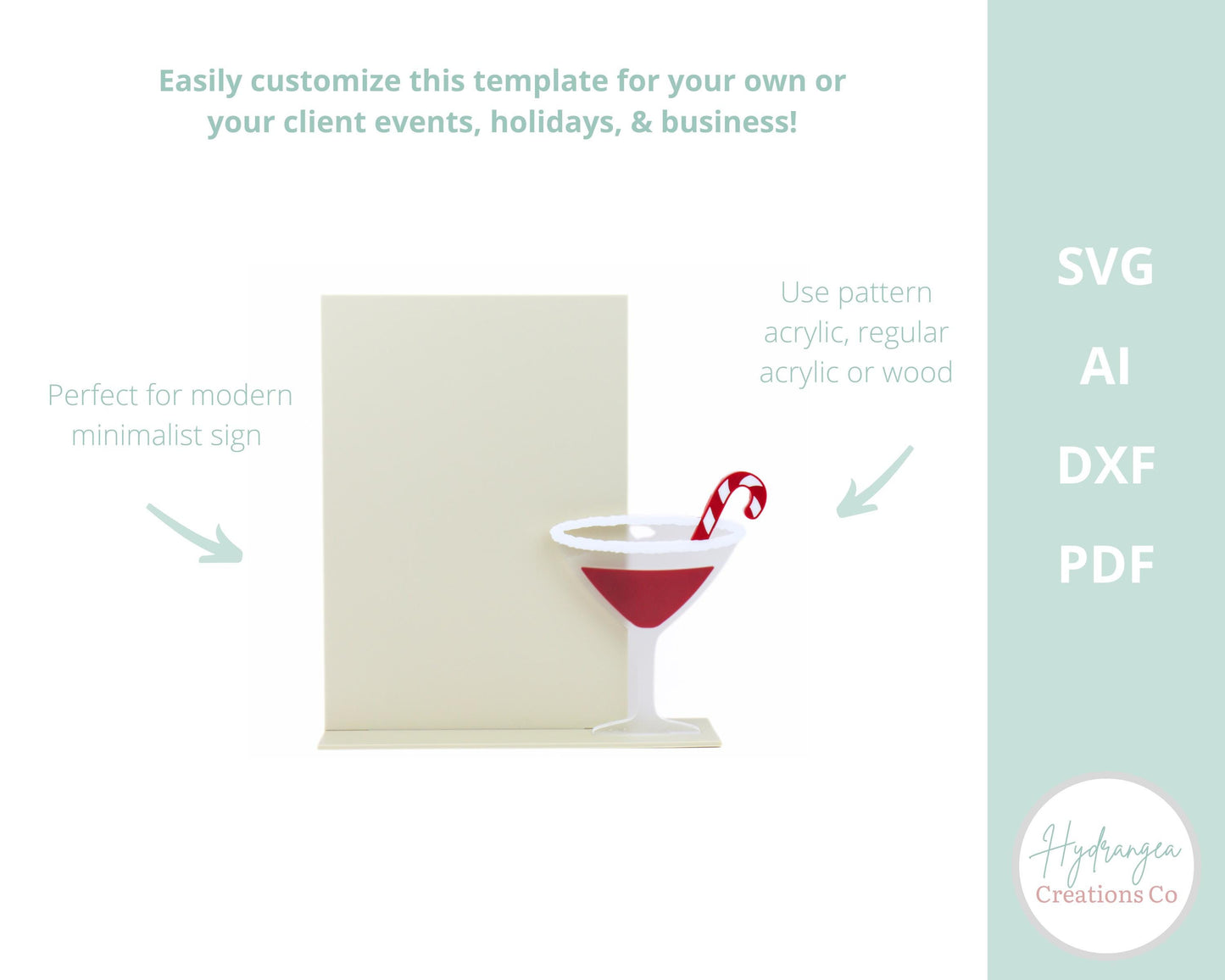 Candy Cane Martini Sign Template SVG Signage | Signature Drink Sign | Social Media Sign | Party QR Code | Holiday Sign | Laser Cut File