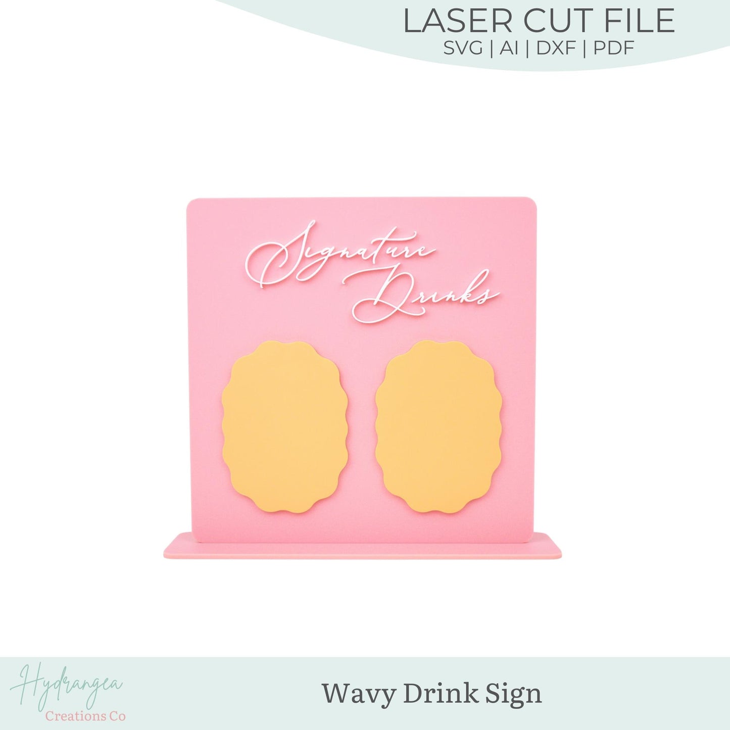 Signature Drink Menu Sign Template SVG Wedding Signage | Bar Menu | Social Media Sign | Square Wavy | Bridal Shower QR Code | Laser Cut File