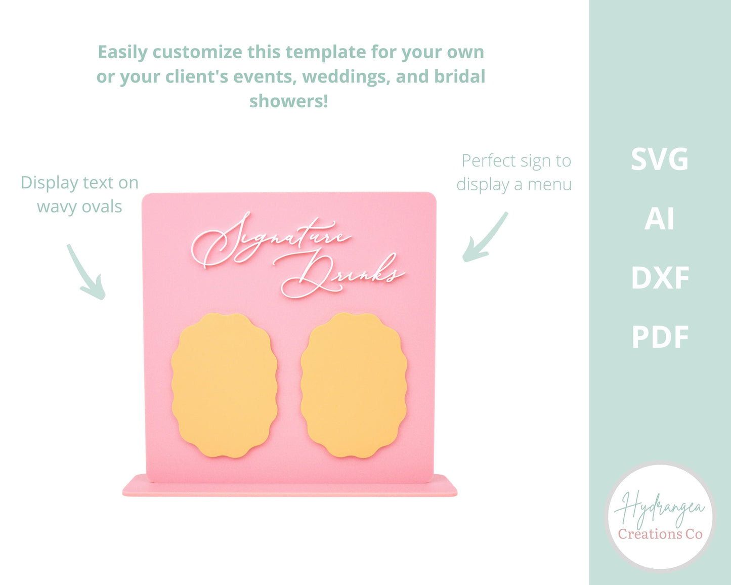 Signature Drink Menu Sign Template SVG Wedding Signage | Bar Menu | Social Media Sign | Square Wavy | Bridal Shower QR Code | Laser Cut File