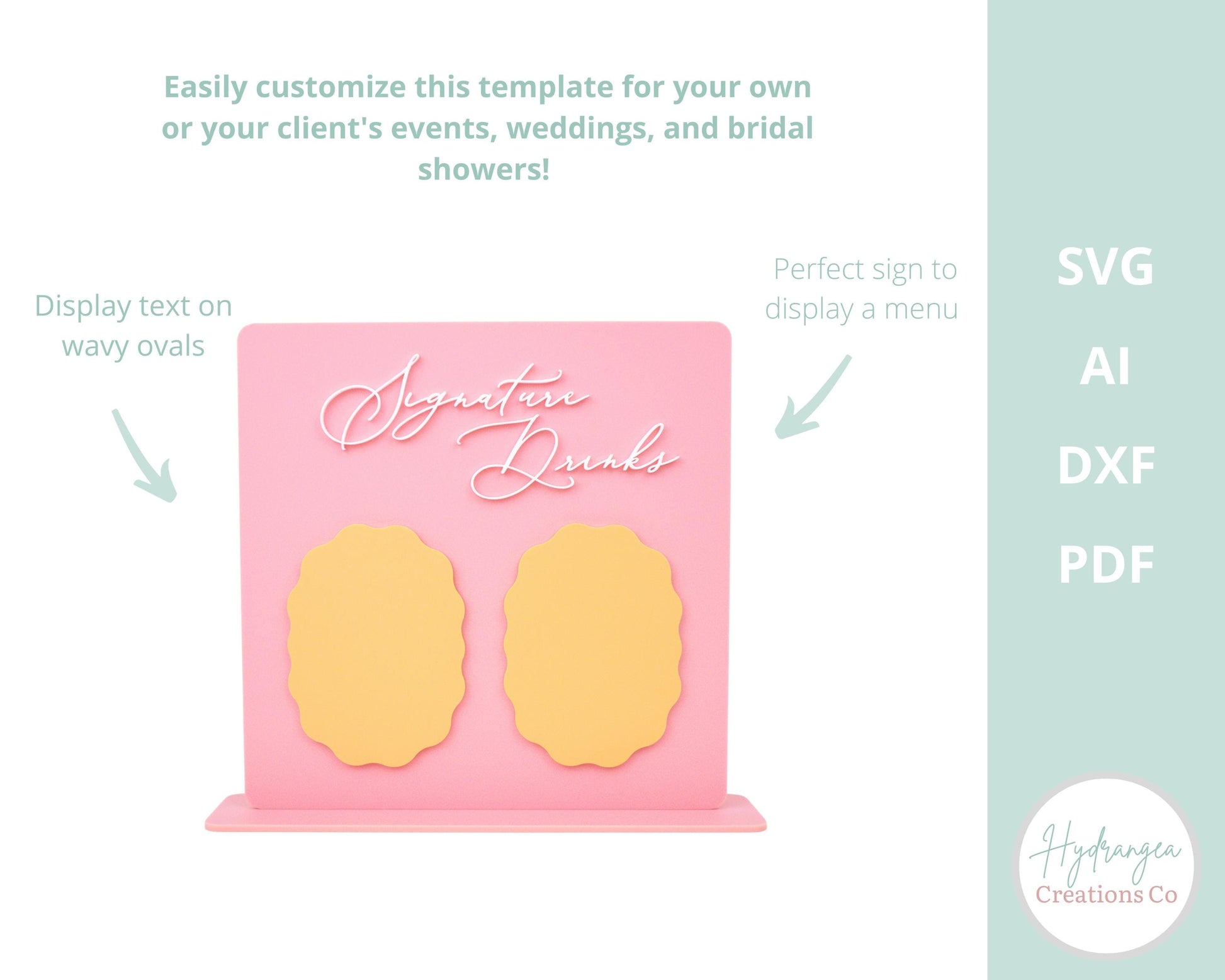 Signature Drink Menu Sign Template SVG Wedding Signage | Bar Menu | Social Media Sign | Square Wavy | Bridal Shower QR Code | Laser Cut File