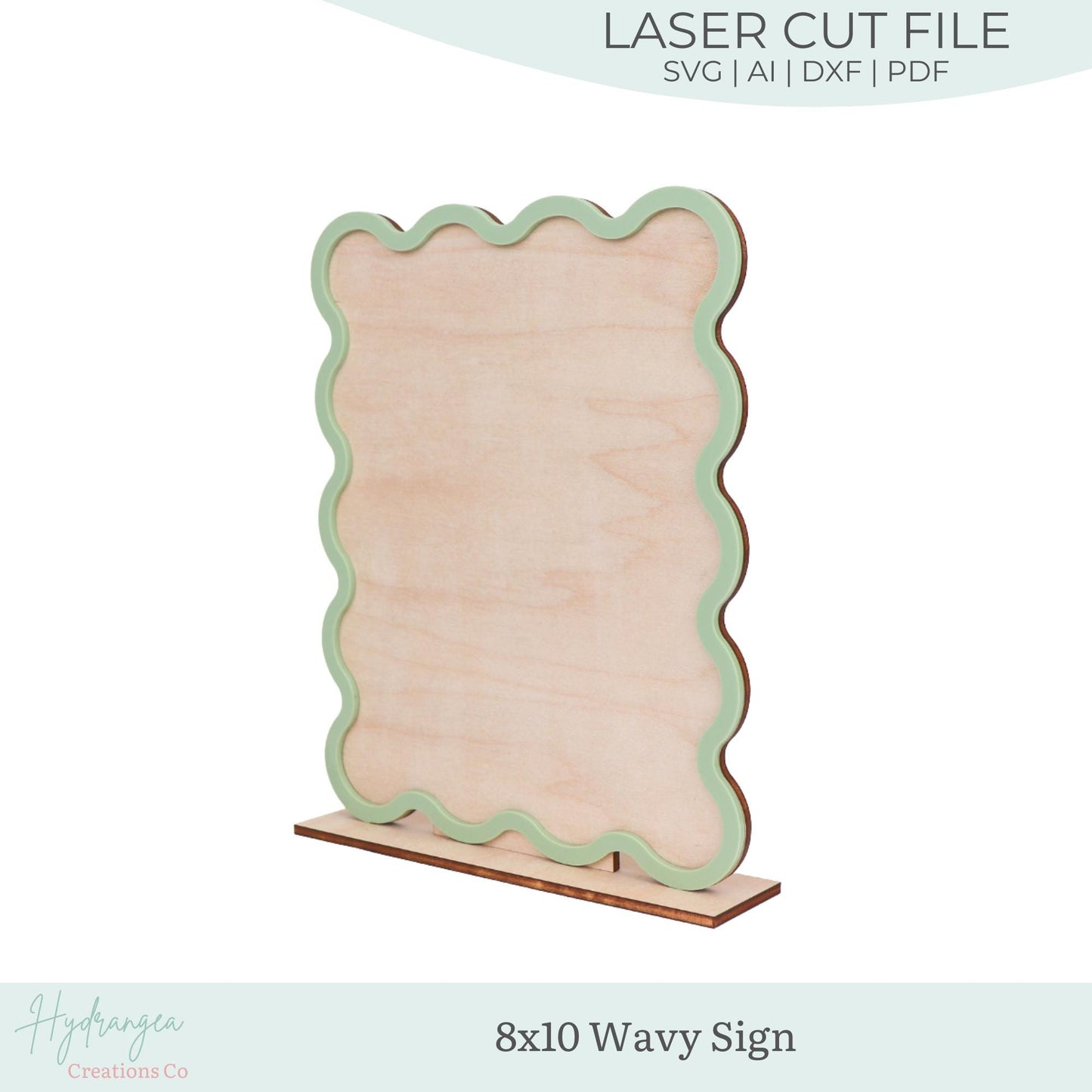 Rectangle Sign With Wavy Frame And Stand Template | 8x10" SVG Wedding Bar Menu | Table Number | Social Media | Laser Cut Files