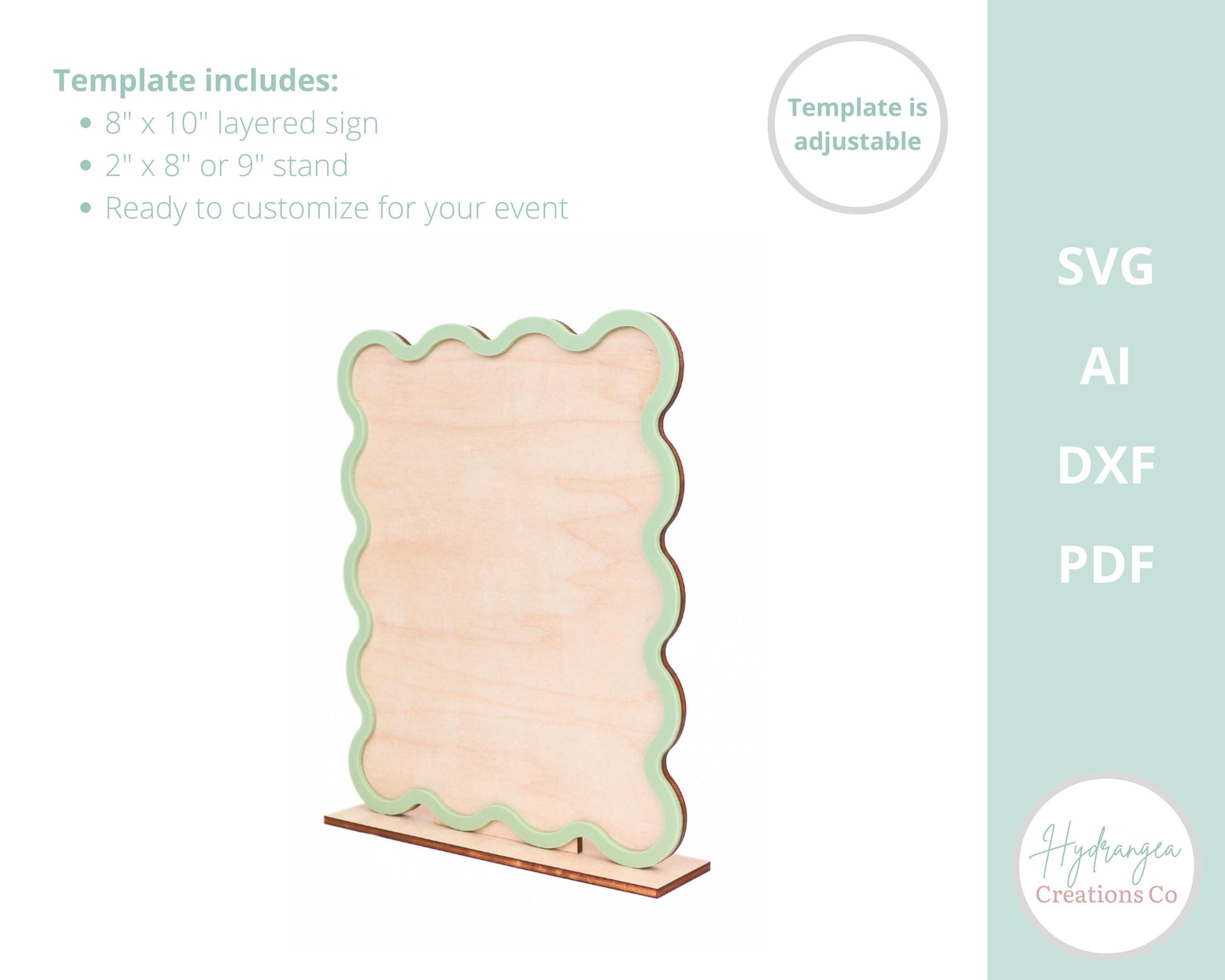Rectangle Sign With Wavy Frame And Stand Template | 8x10" SVG Wedding Bar Menu | Table Number | Social Media | Laser Cut Files