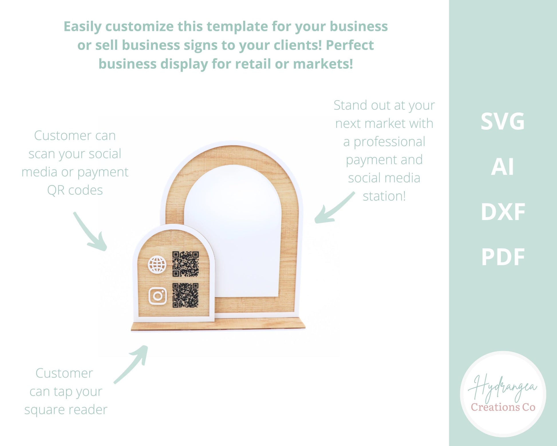 Double Arch Framed QR Code Sign | Social Media Payment Sign | Framed Arch Craft Show Market Display | Laser Cut SVG File