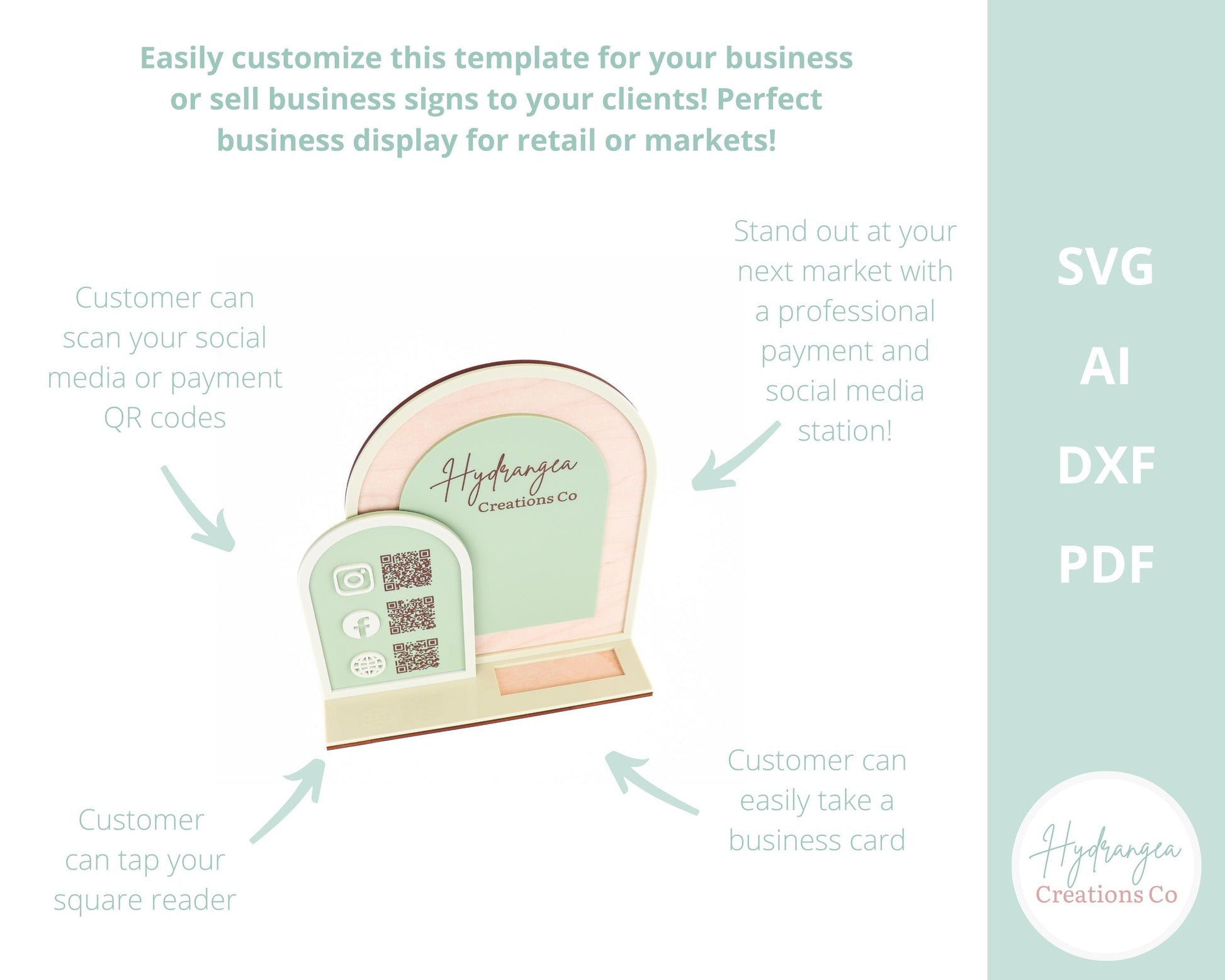 Double Arch Business Card Holder Template SVG | Payment Method Craft Show Display | QR Code Instagram Social Media Station | Laser Cut File