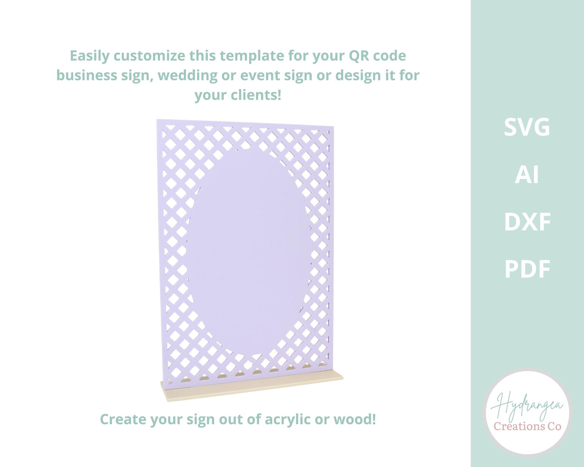 7x10 Rectangle Lattice with Oval SVG Sign and Stand | Acrylic Sign Template | Lattice Event Wedding Signage | Glowforge Laser Cut File