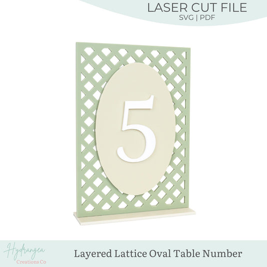 Table Number Lattice Layered Rectangle Oval SVG Laser Cut File Template | Wedding Signage | Bridal Baby Shower | Graduation Table Number