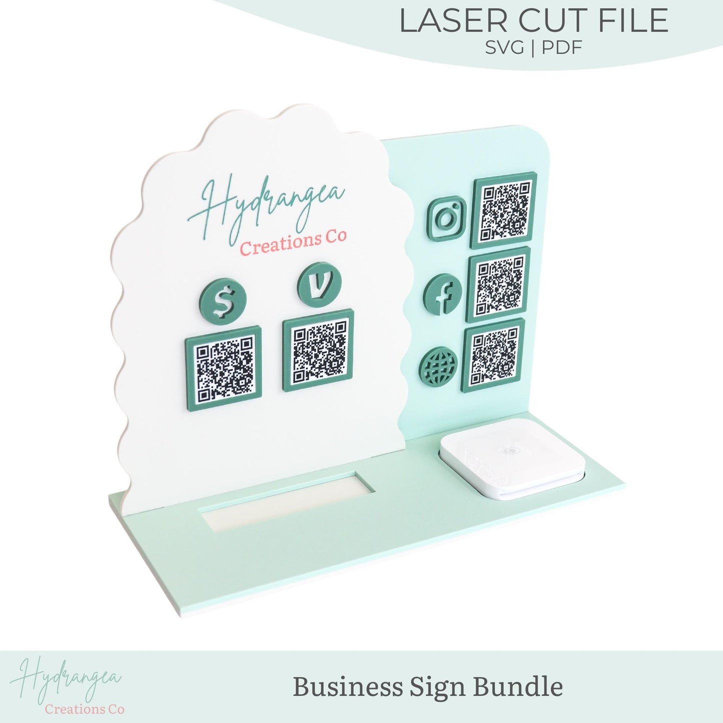 QR Wavy Sign Bundle Laser File SVG | Market Show Display | Scan to Pay QR Code Social Media Payment Business Card & Square Reader Station