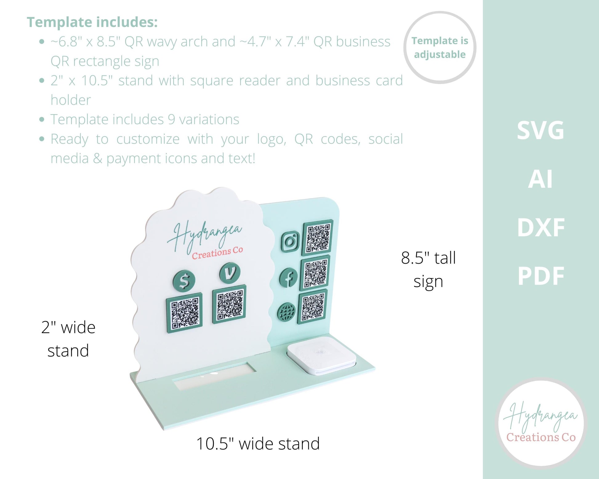 QR Wavy Sign Bundle Laser File SVG | Market Show Display | Scan to Pay QR Code Social Media Payment Business Card & Square Reader Station