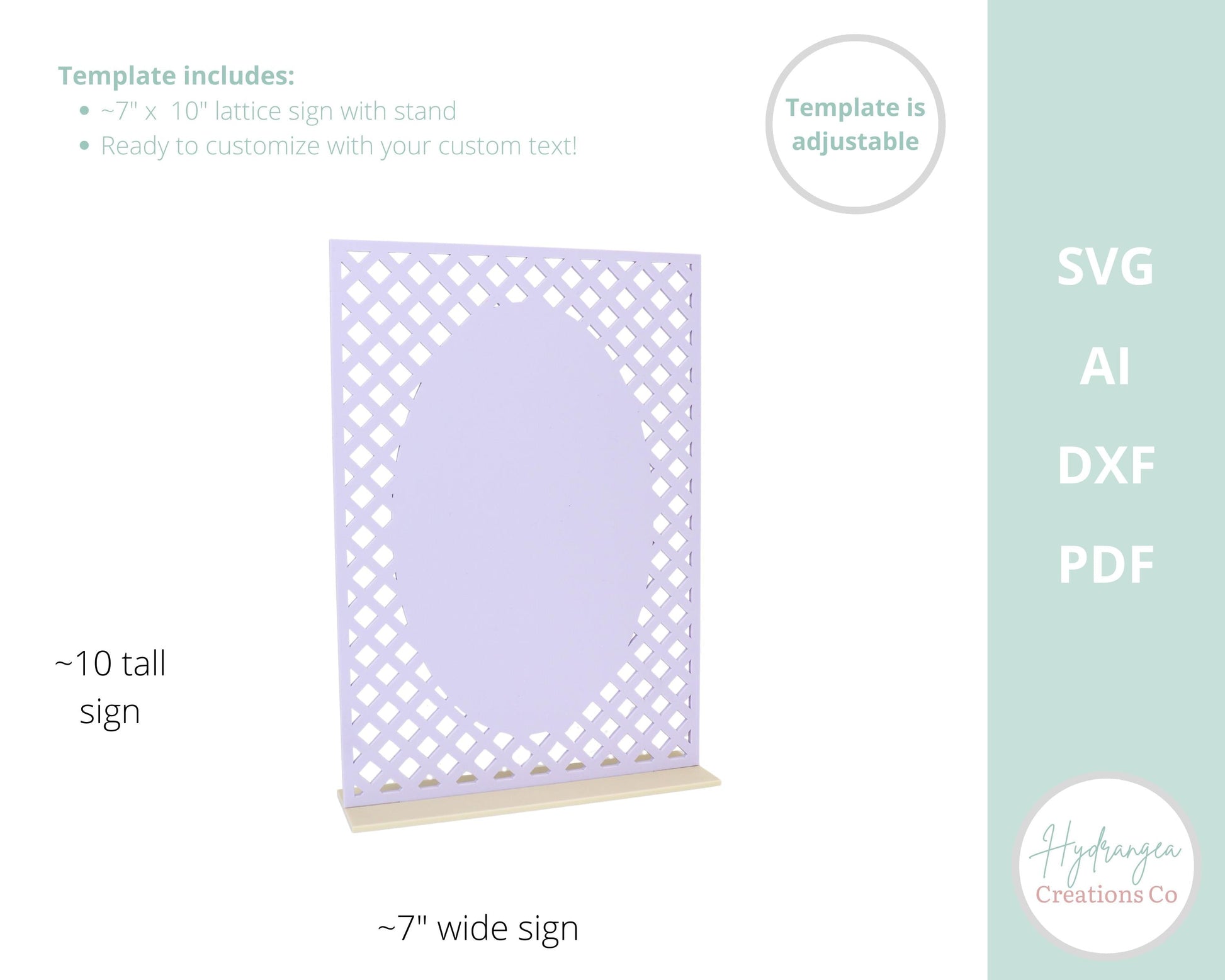 7x10 Rectangle Lattice with Oval SVG Sign and Stand | Acrylic Sign Template | Lattice Event Wedding Signage | Glowforge Laser Cut File