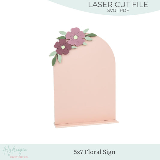 Floral Arch Sign SVG Wedding Template | Social Media Sign | Half Arch With Flowers 5 x 7 | SVG Glowforge Cricut Laser Cut File