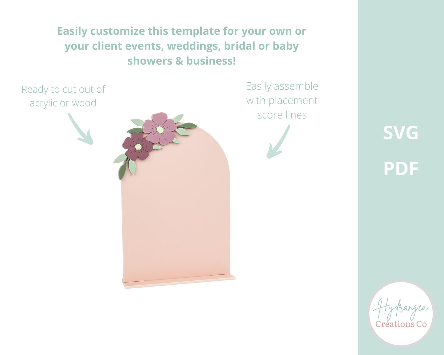 Floral Arch Sign SVG Wedding Template | Social Media Sign | Half Arch With Flowers 5 x 7 | SVG Glowforge Cricut Laser Cut File
