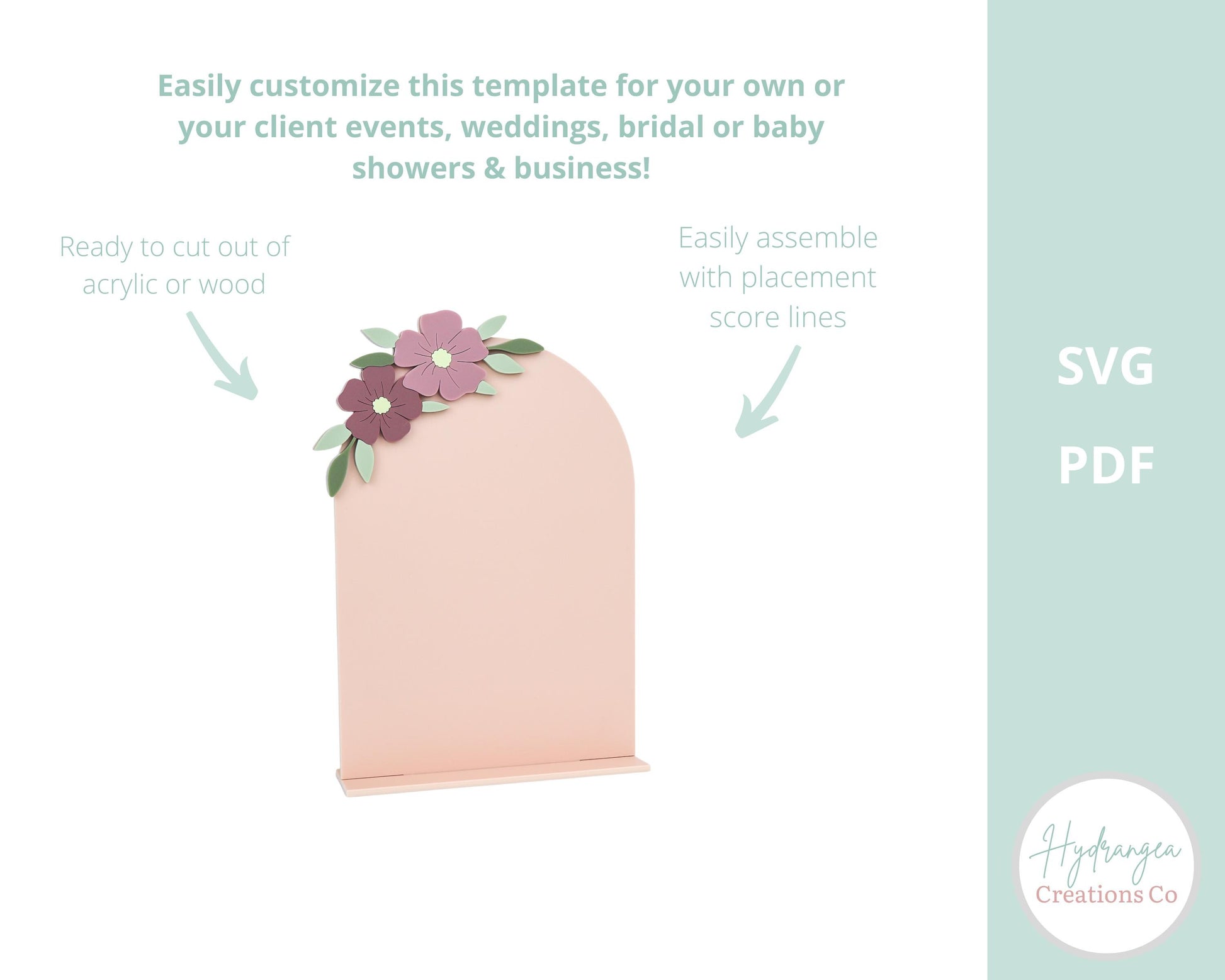 Floral Arch Sign SVG Wedding Template | Social Media Sign | Half Arch With Flowers 5 x 7 | SVG Glowforge Cricut Laser Cut File