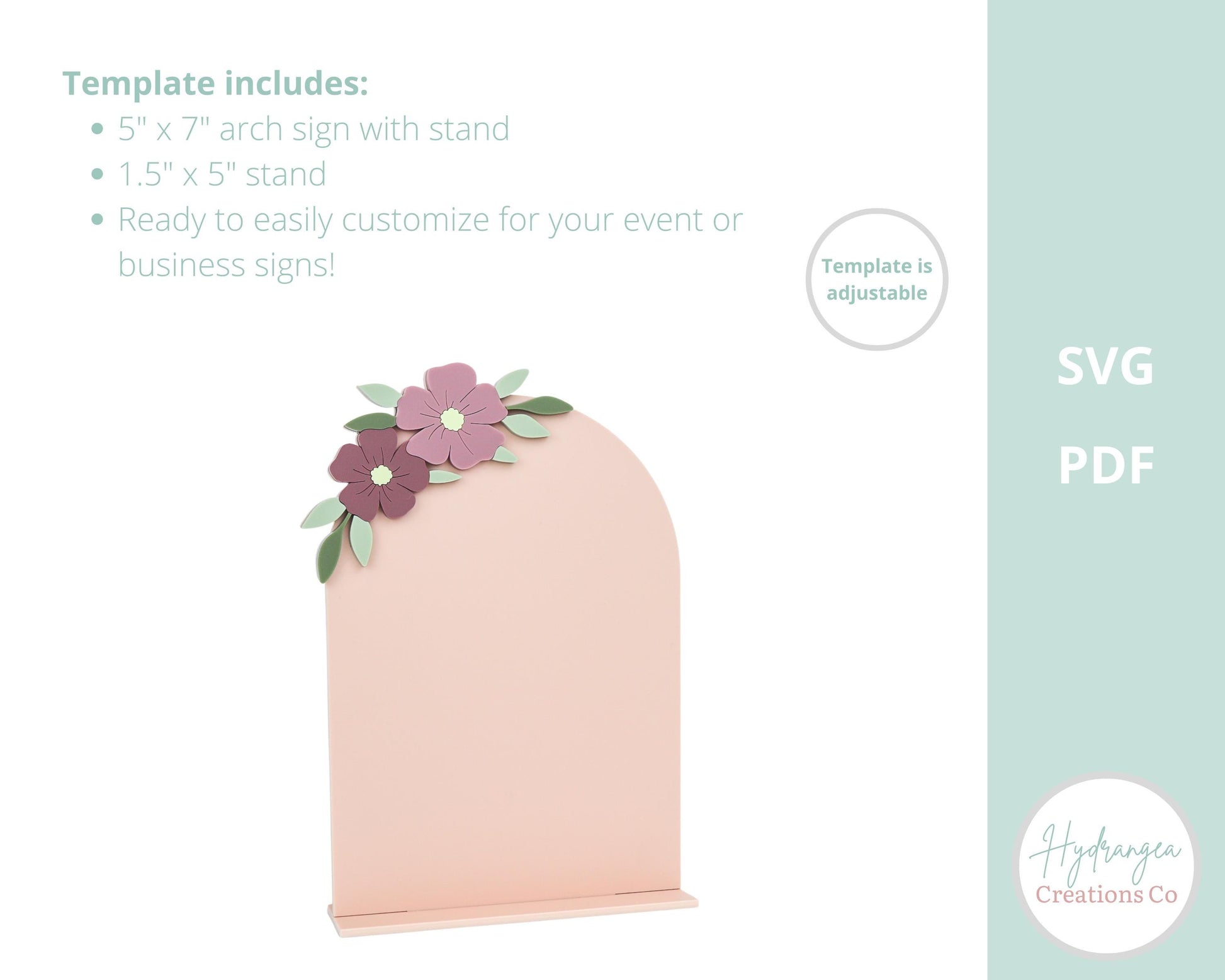 Floral Arch Sign SVG Wedding Template | Social Media Sign | Half Arch With Flowers 5 x 7 | SVG Glowforge Cricut Laser Cut File