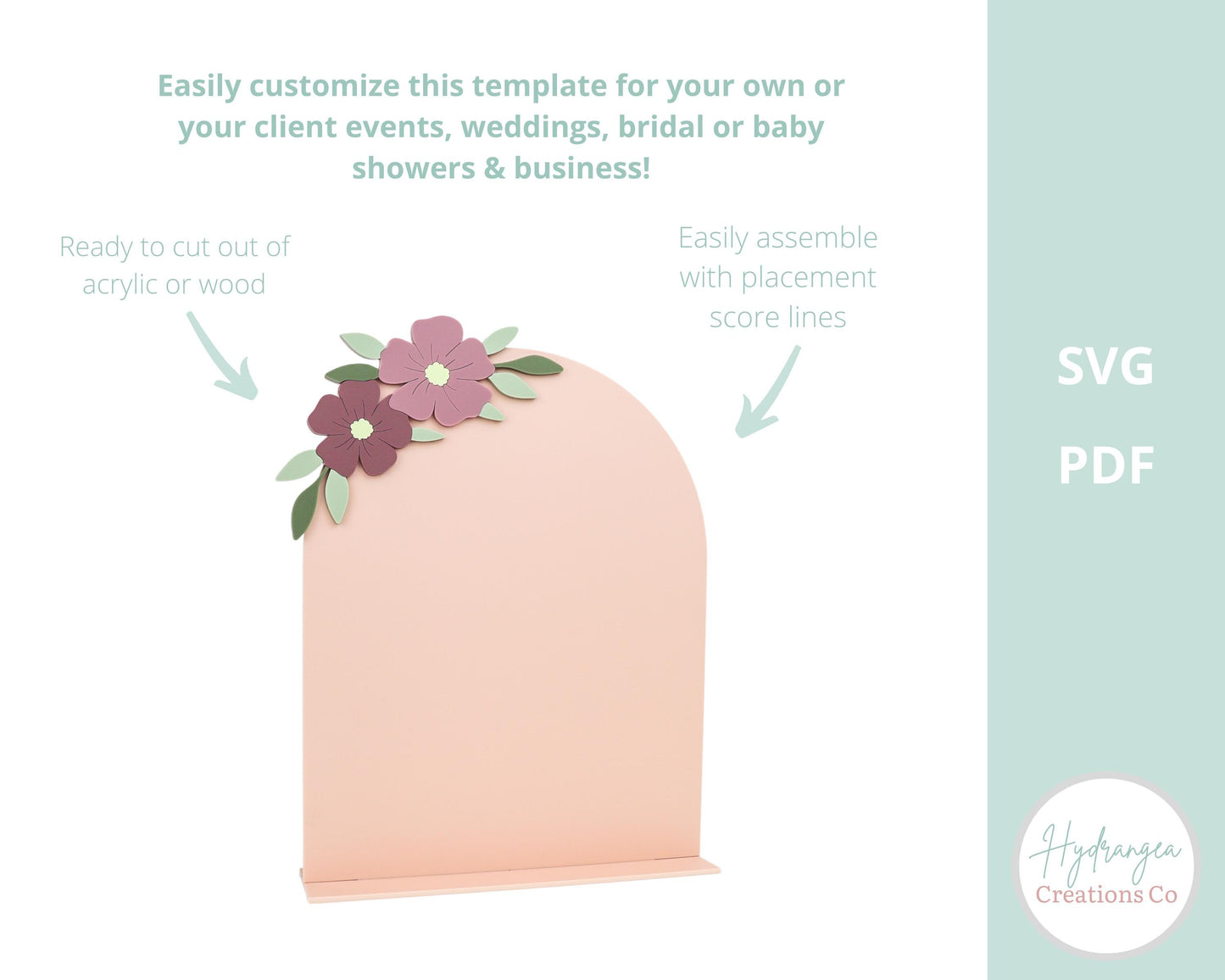 Floral Arch Sign SVG Wedding Template | Social Media Sign | Half Arch With Flowers 8 x 10 | SVG Glowforge Cricut Laser Cut File