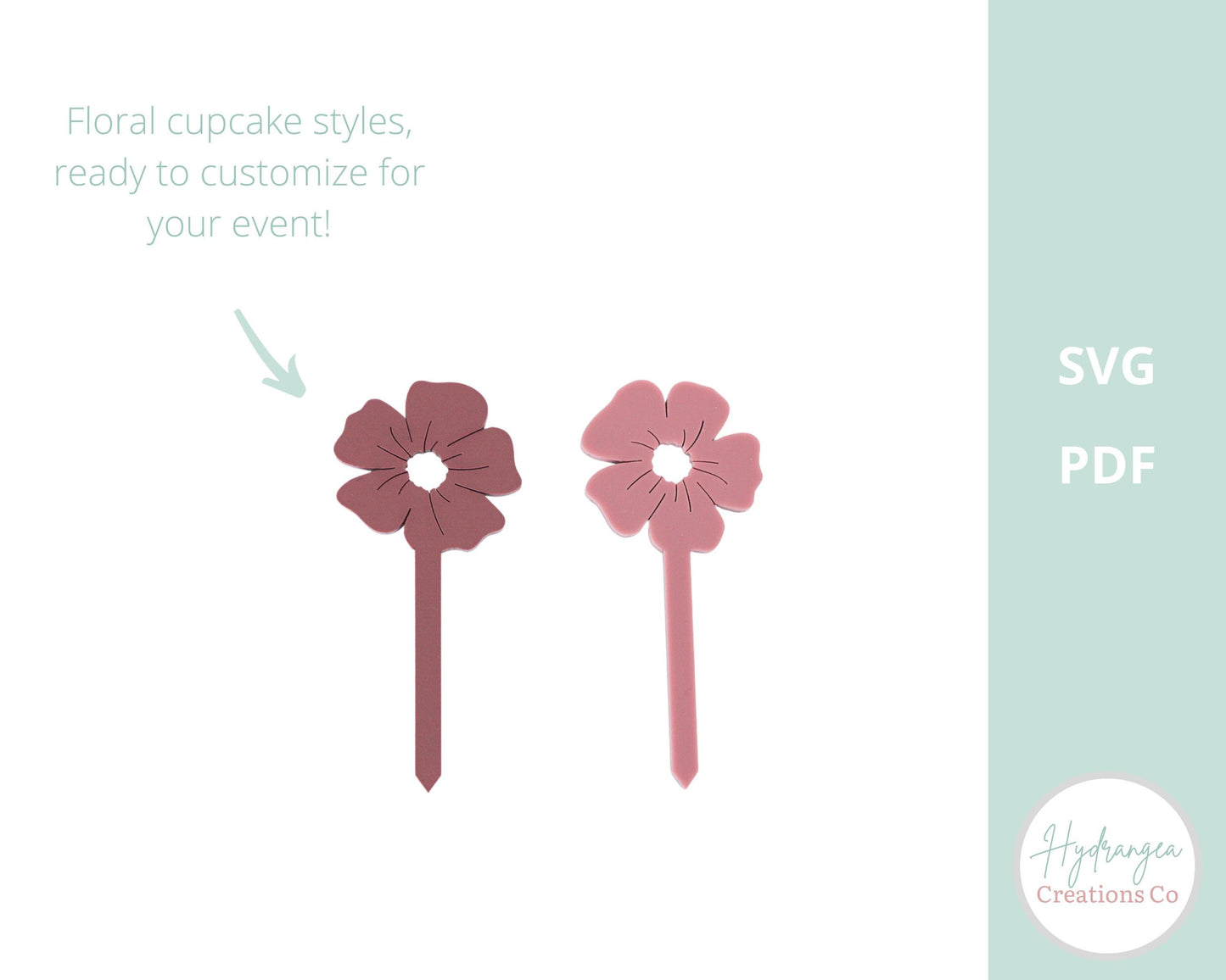 Flower Cupcake Topper SVG | Floral Stick Laser Cut File Template | Bridal Shower Wedding Birthday Decor | Cupcake Decoration