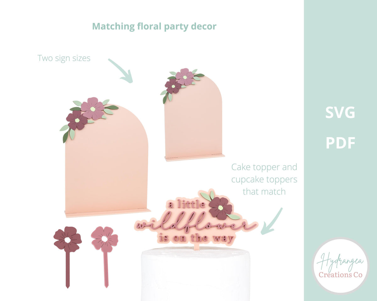 Wildflower Floral Event Decor Bundle SVG Template | Cupcake and Cake Topper | Flower Baby Shower Decor | SVG Glowforge Cricut Laser Cut File