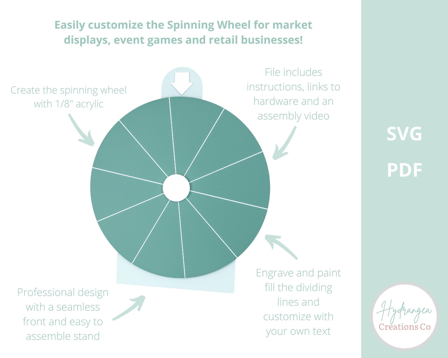 Spinning Wheel Laser Cut File SVG | Acrylic Prize Wheel | Spin the Wheel | Market Booth Display Craft Show | Event Game Digital Download