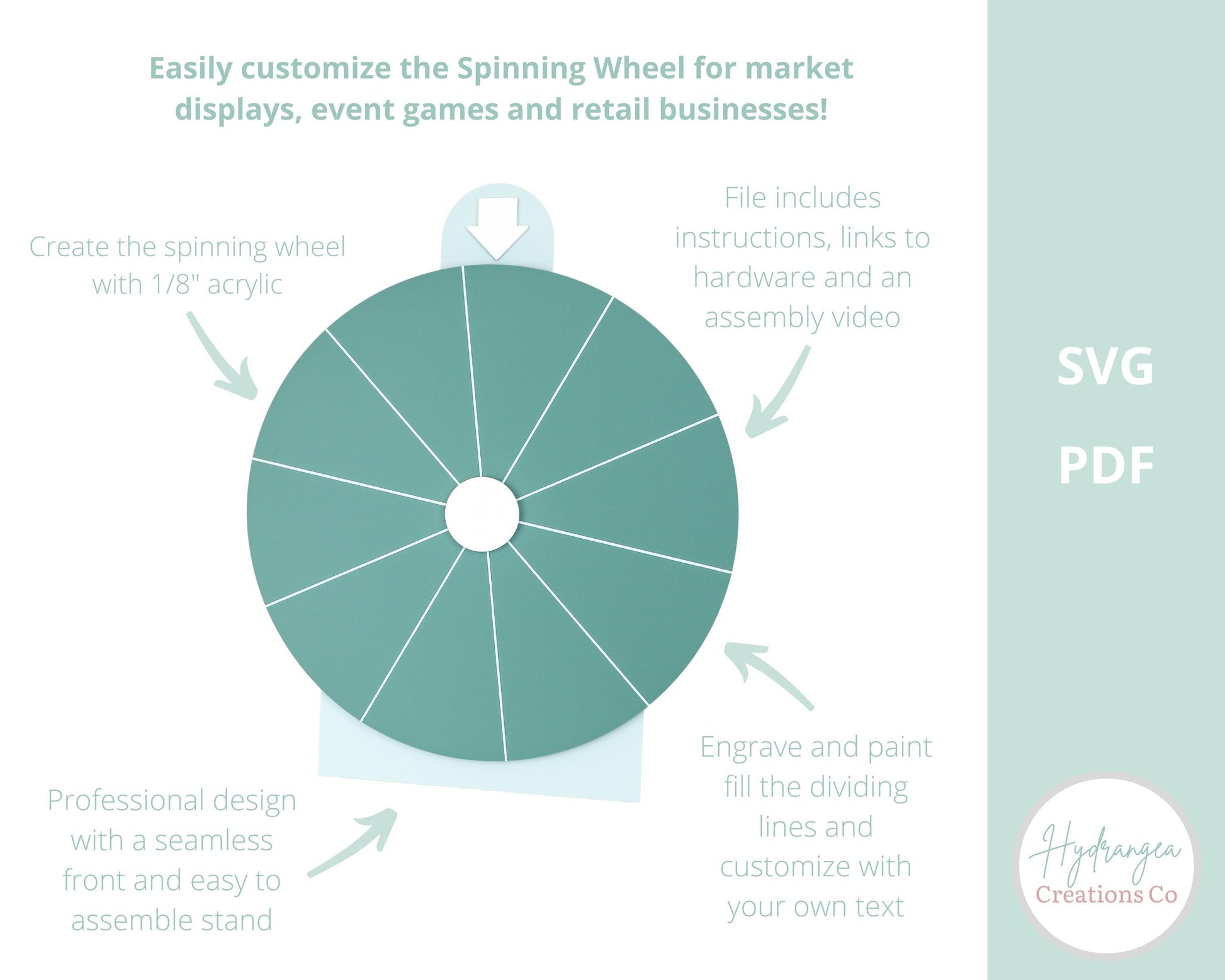Spinning Wheel Laser Cut File SVG | Acrylic Prize Wheel | Spin the Wheel | Market Booth Display Craft Show | Event Game Digital Download