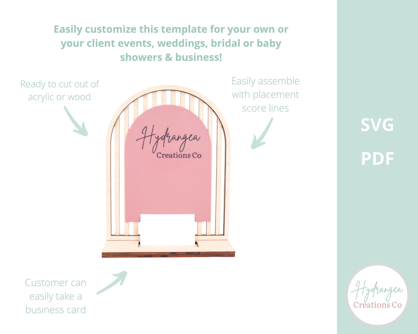 Arch Business Sign Acrylic Laser SVG Cut File | Framed Slats Customizable Sign | Business Card Holder Station | Market Craft Show Display