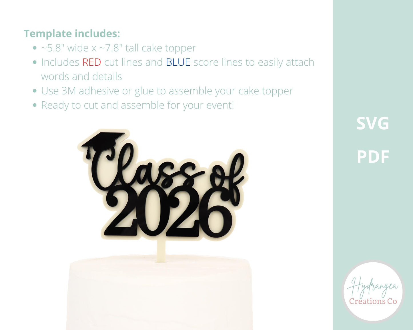 Graduation Cake Topper SVG Laser Cut File | Grad Party Decor | Class of 2026 Sign | Event Decor Laser File | Glowforge SVG Files