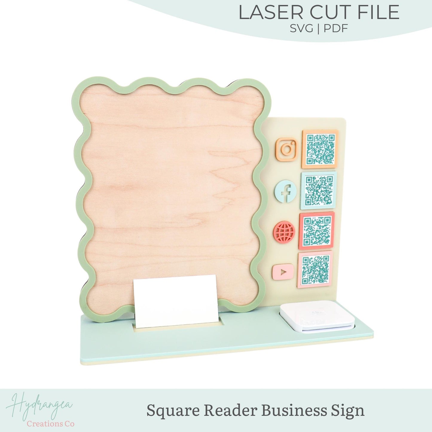 QR Wavy Sign Bundle Laser File SVG | Market Show Display | Scan to Pay QR Code Social Media Payment Business Card & Square Reader Station