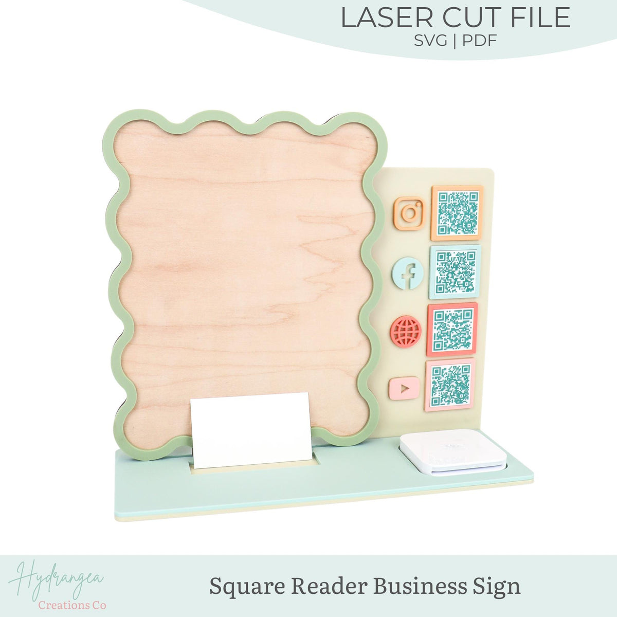 QR Wavy Sign Bundle Laser File SVG | Market Show Display | Scan to Pay QR Code Social Media Payment Business Card & Square Reader Station