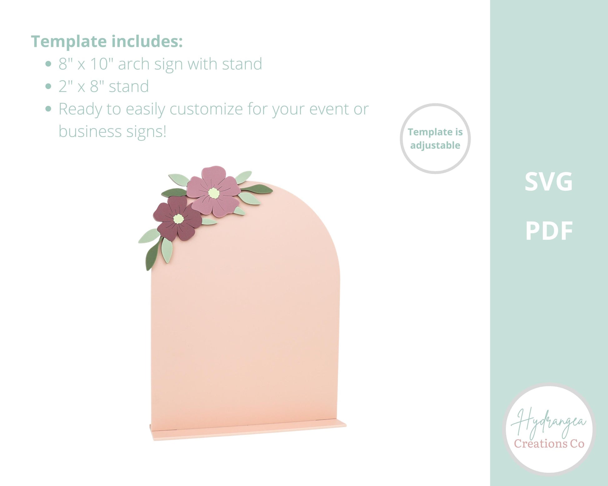 Floral Arch Sign SVG Wedding Template | Social Media Sign | Half Arch With Flowers 8 x 10 | SVG Glowforge Cricut Laser Cut File