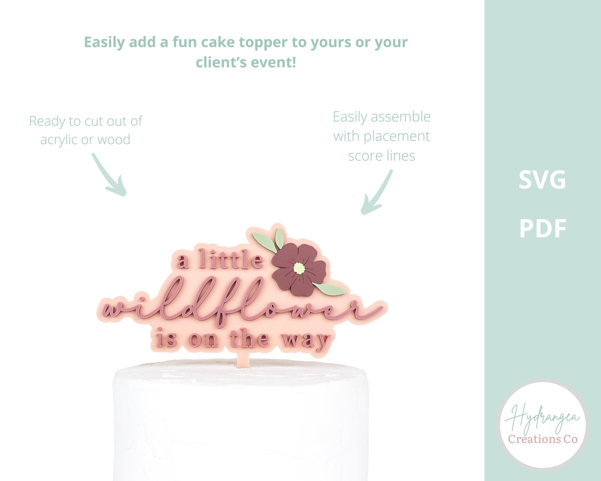 Wildflower Cake Topper SVG Laser Cut File | Baby Shower Floral Decor | Baby Shower Sign | Event Decor Laser File | Glowforge SVG Files