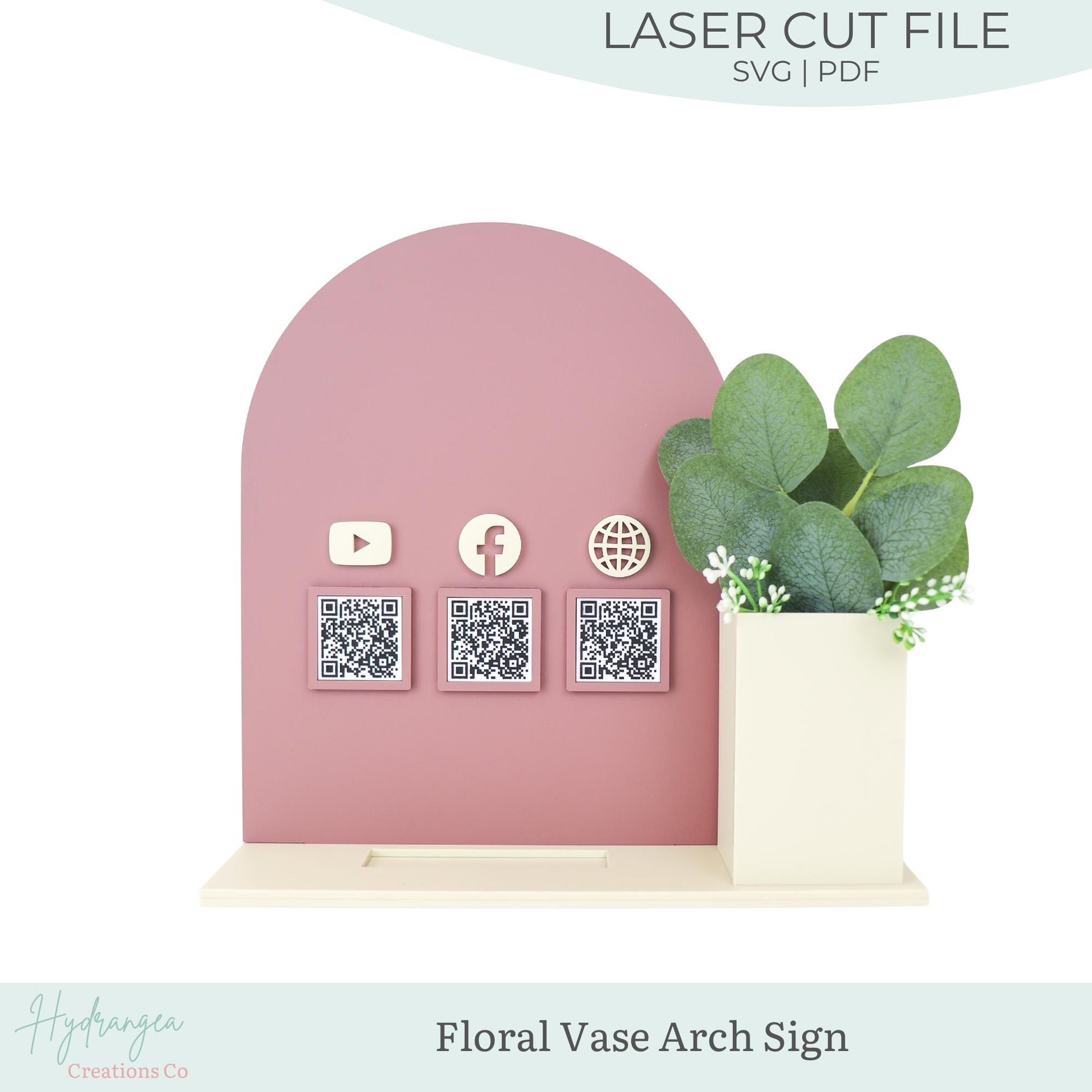 Floral Vase Arch QR Code Social Media Payment Business Card Holder Sign | Arch Craft Show Market Display | Laser Cut SVG File
