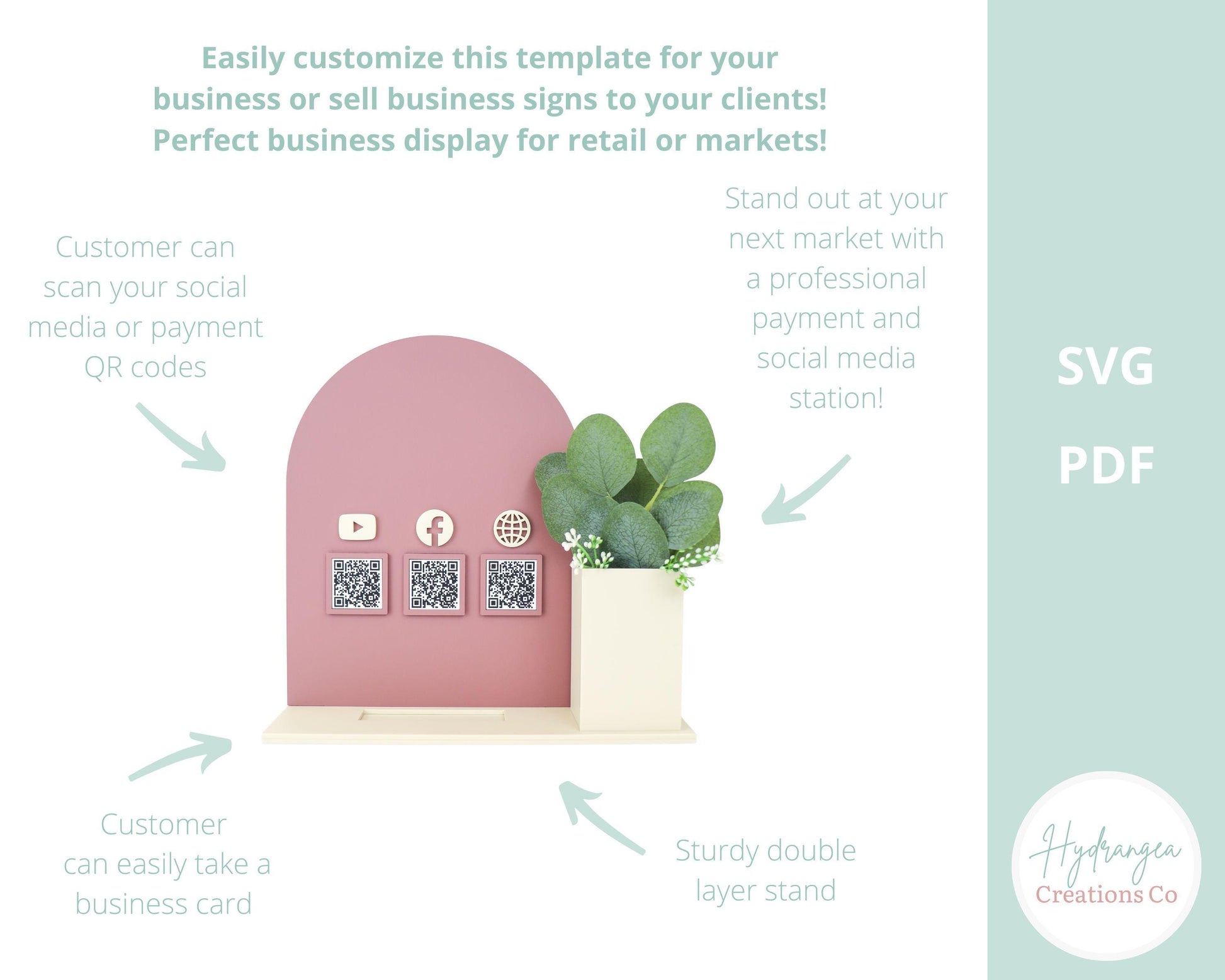 Floral Vase Arch QR Code Social Media Payment Business Card Holder Sign | Arch Craft Show Market Display | Laser Cut SVG File