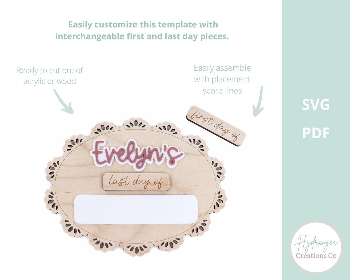 Lace First Day of School Sign | Interchangeable Sign Laser File SVG | Birth Announcement Sign | Back To School Sign