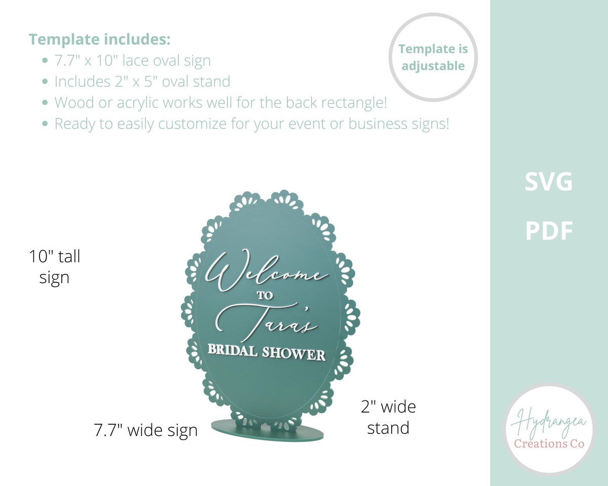8x10 Lace Oval Sign Template SVG Signage | Signature Drink Sign | Social Media Sign | Bridal Wedding Shower Game QR Code | Laser Cut File