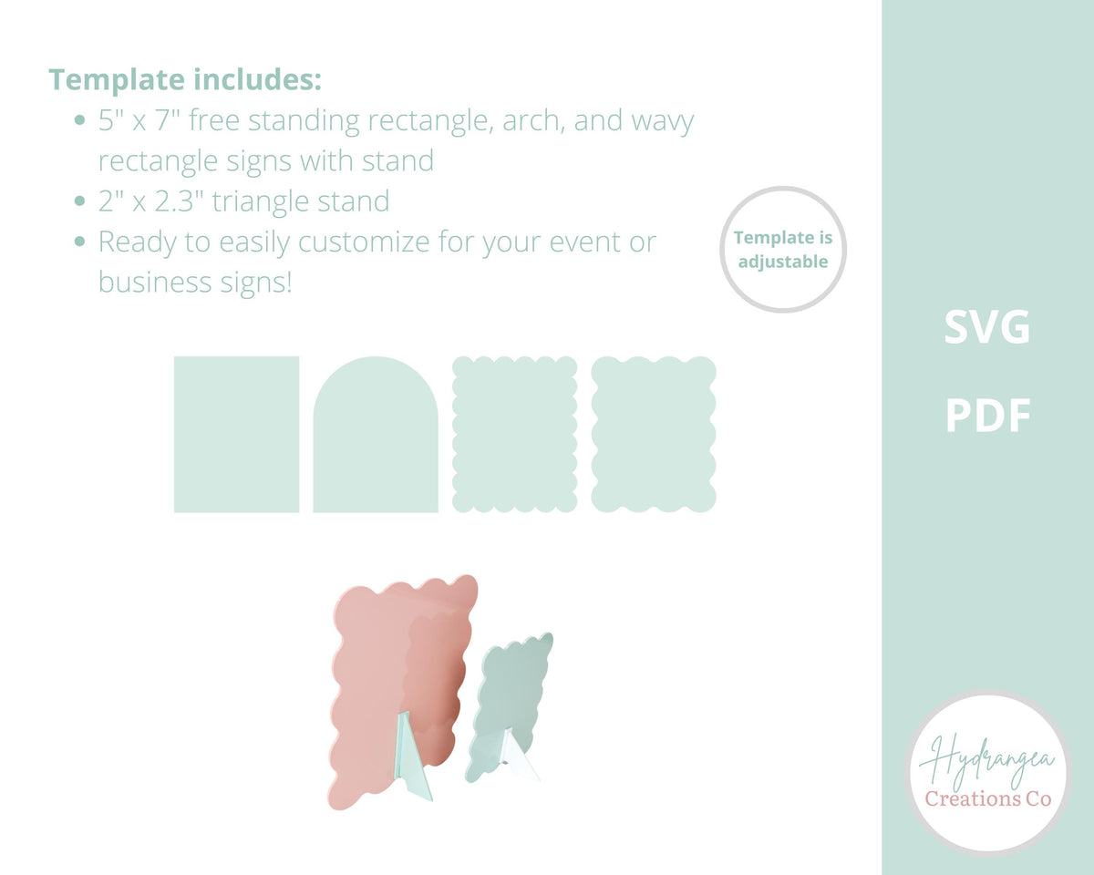 5x7 Free Standing Sign Bundle Laser Cut SVG File Template | Bar Menu Signature Drink Tabletop Sign | QR Code Payment Social Media Signage