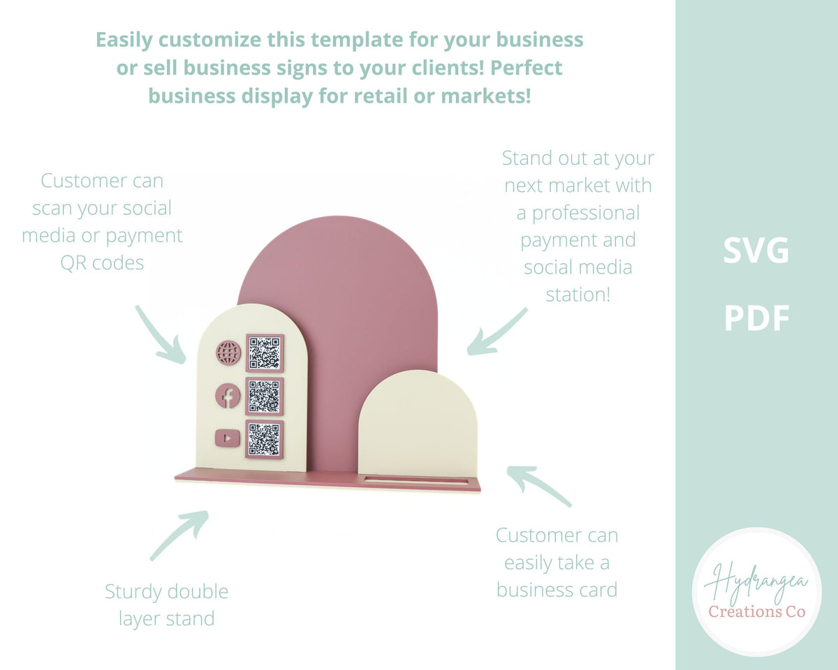 QR Code Social Media Square Reader Sign Laser SVG Cut File | Payment Scan to Pay Sign | Business Card Holder | Market Craft Show Display