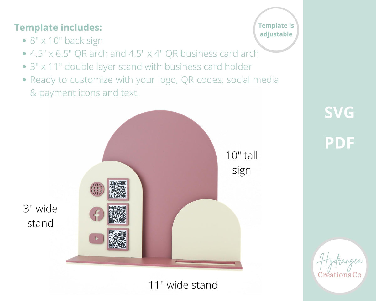 QR Code Social Media Square Reader Sign Laser SVG Cut File | Payment Scan to Pay Sign | Business Card Holder | Market Craft Show Display
