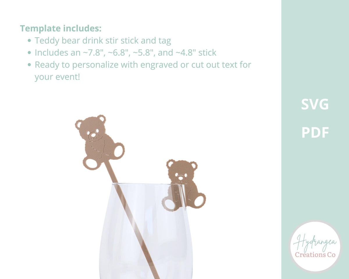 Bear Drink Stir Stick Laser Cut File Template| Swizzle Stick Bundle SVG |Teddy Bear Drink Name Tag | Baby Shower Decor