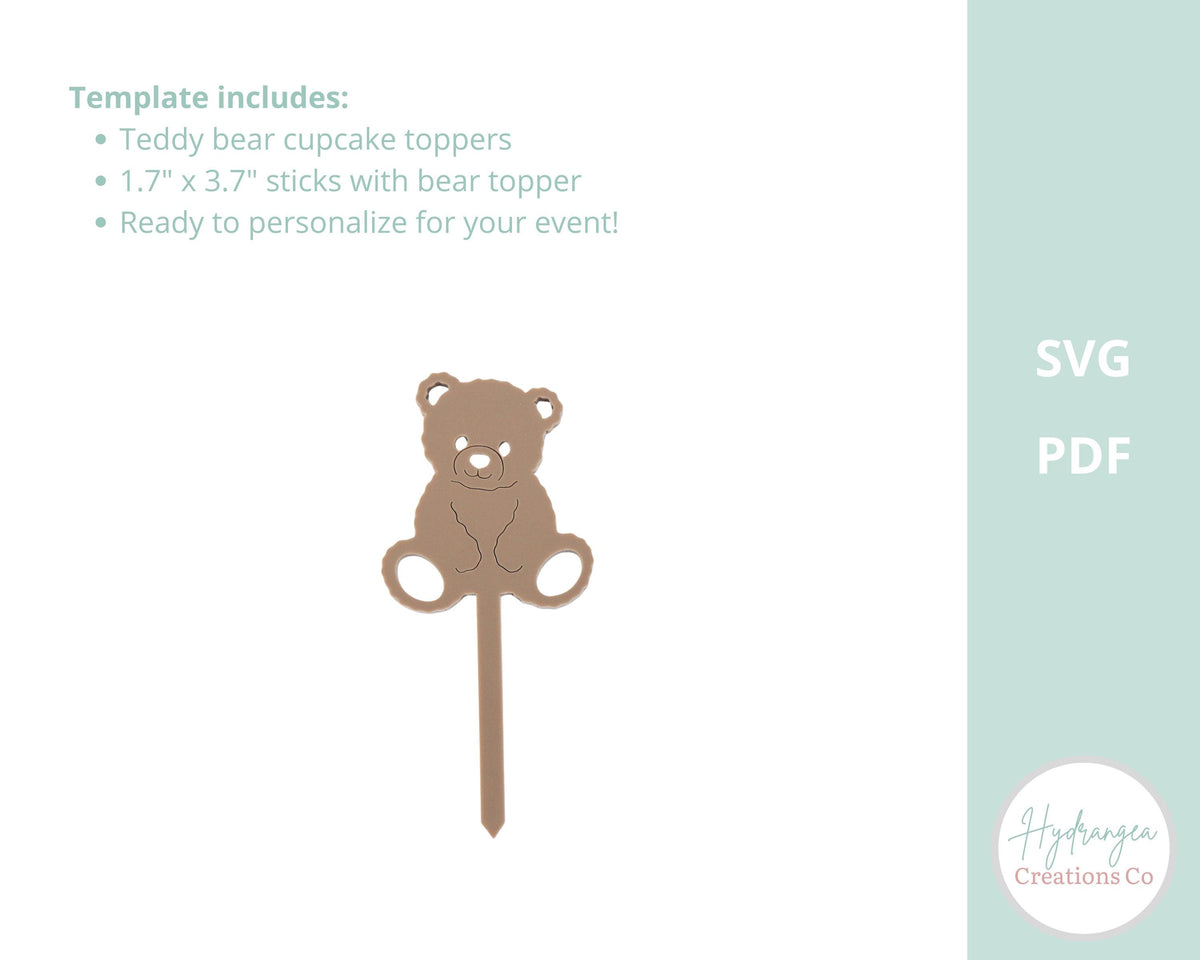Bear Cupcake Topper SVG | Teddy Bear Stick Laser Cut File Template | Baby Shower Birthday Decor | Cupcake Decoration