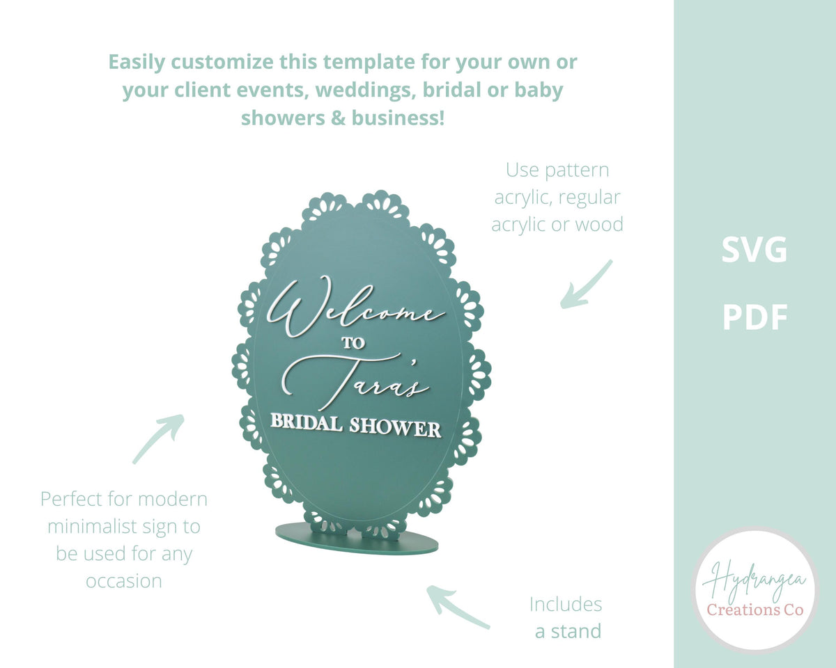 8x10 Lace Oval Sign Template SVG Signage | Signature Drink Sign | Social Media Sign | Bridal Wedding Shower Game QR Code | Laser Cut File