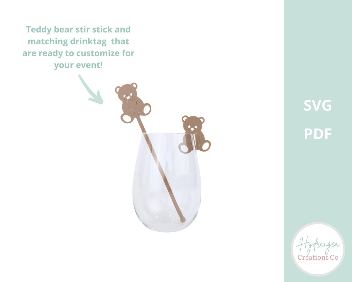 Bear Drink Stir Stick Laser Cut File Template| Swizzle Stick Bundle SVG |Teddy Bear Drink Name Tag | Baby Shower Decor