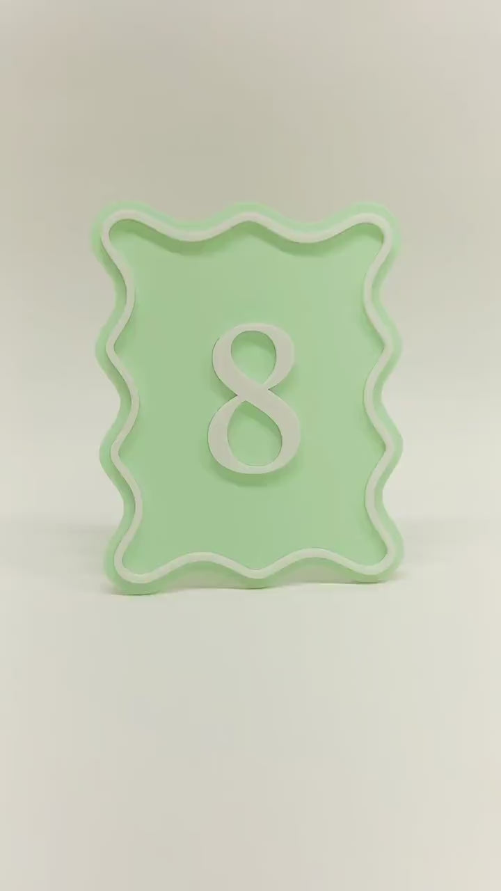 Wavy Retro Table Number Template SVG Laser Cut File Modern Wedding Acrylic Wood Signage | Bridal Baby Shower Baptism Graduation Birthday