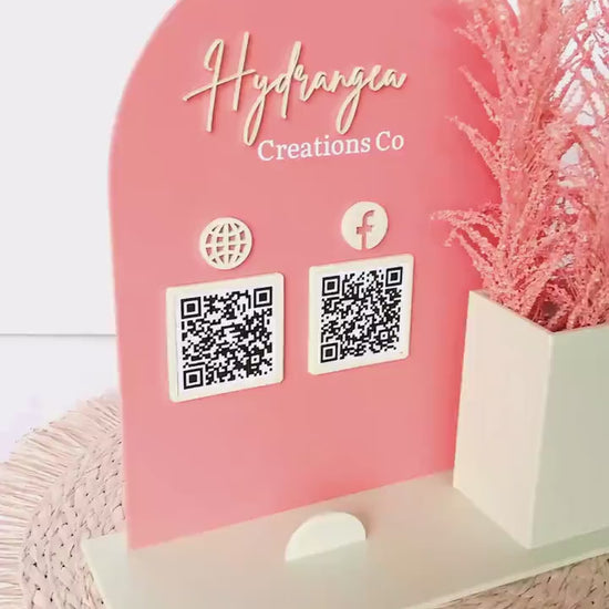 Floral Vase QR Code Social Media Payment Square Reader Business Card Holder Sign Laser File SVG | Arch Vendor Market Craft Show Display