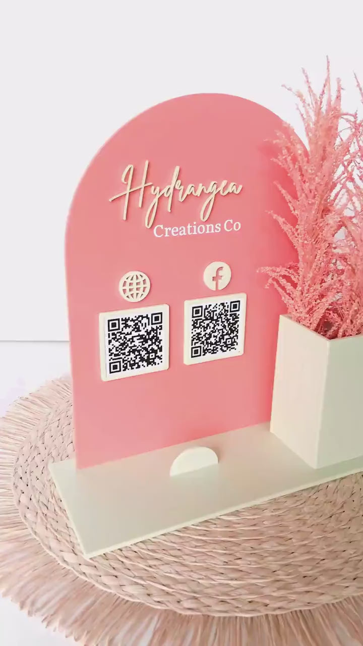 Floral Vase QR Code Social Media Payment Square Reader Business Card Holder Sign Laser File SVG | Arch Vendor Market Craft Show Display