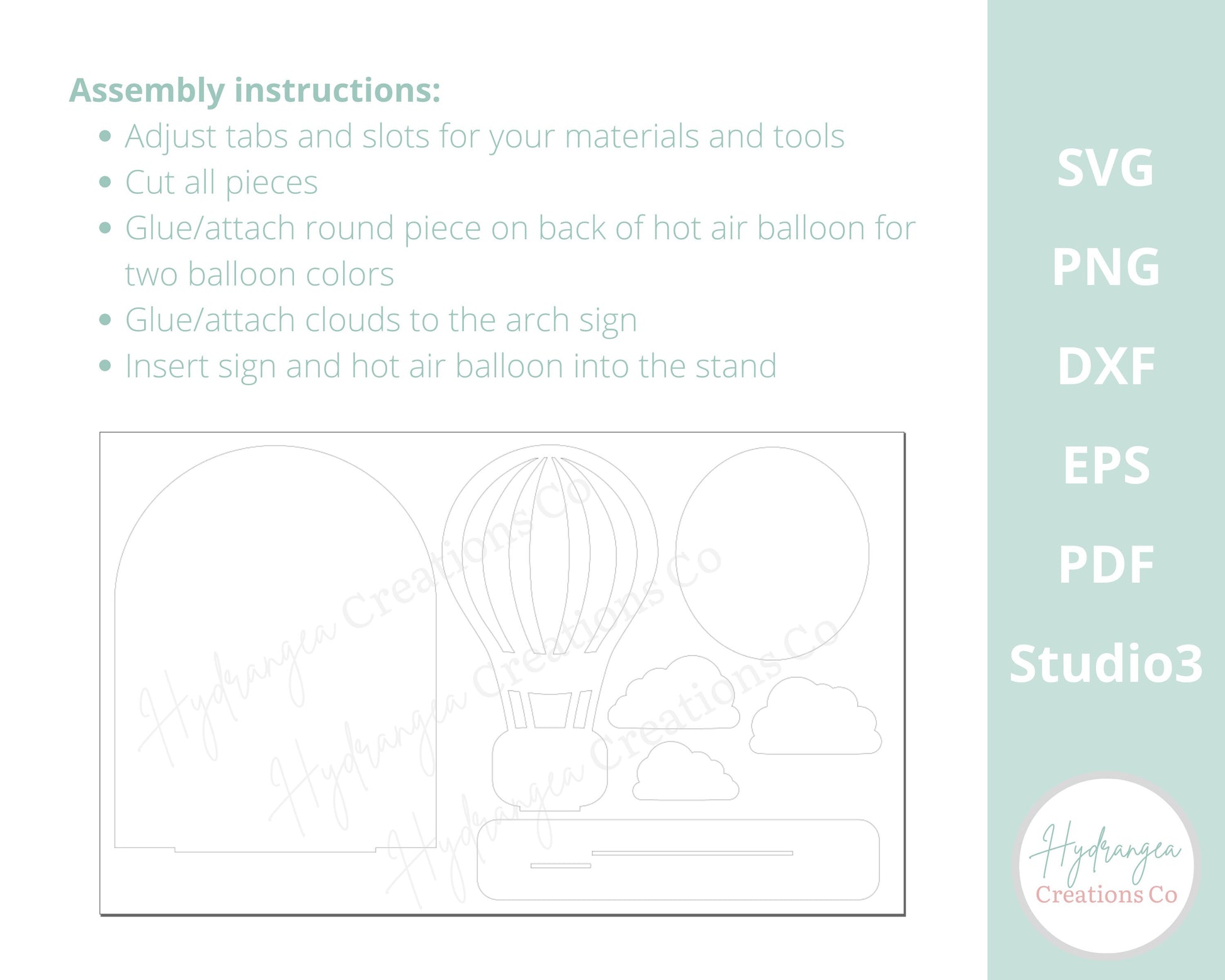 Hot Air Balloon Sign SVG Sign with Stand Template | Birthday, Baby Shower, Welcome Sign | Teddy Bear, Bearly Wait | Glowforge Laser Cut File