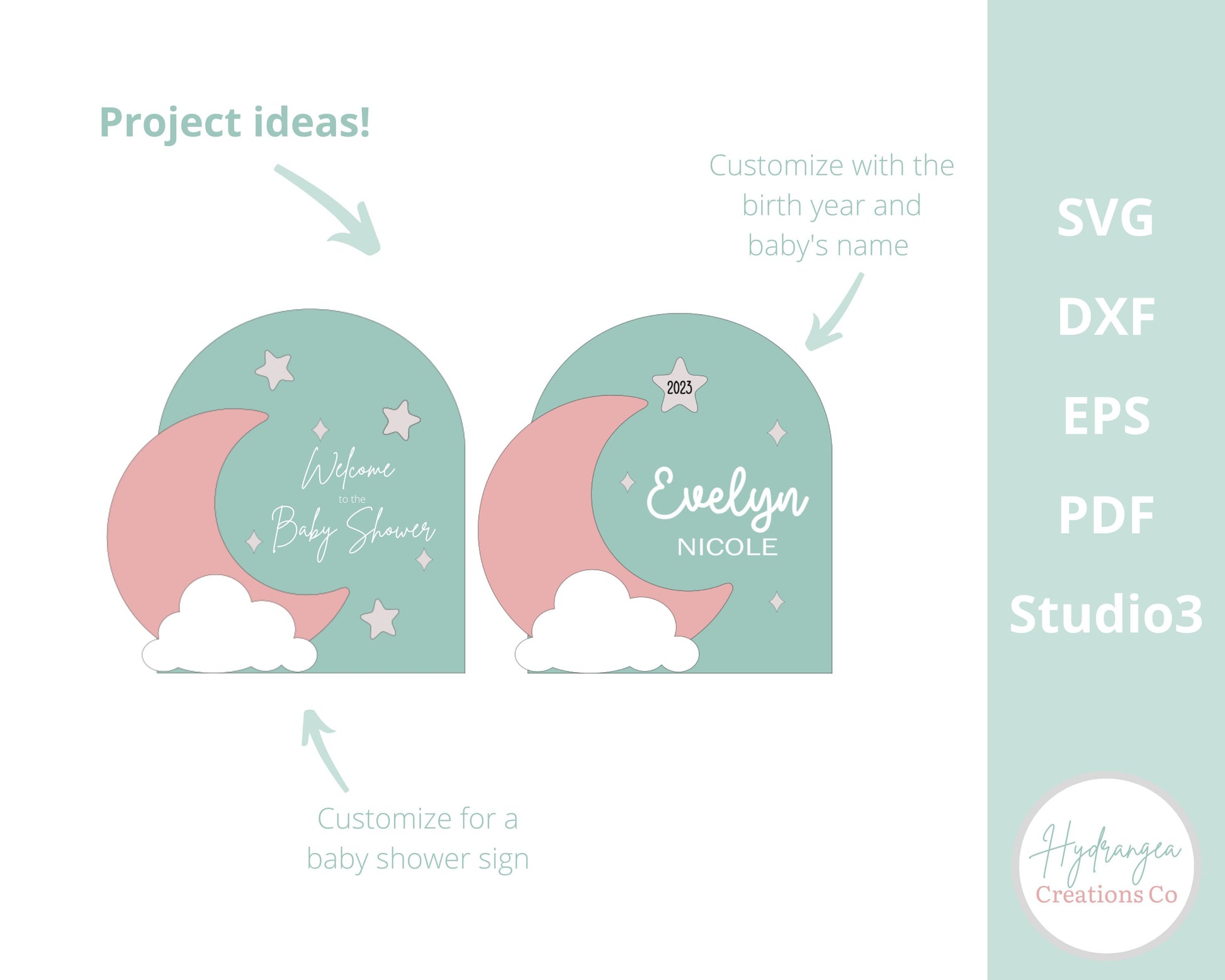 Moon Cloud Star Sign Laser File SVG Birth Date Announcement, Boho Nursery Sign Plaque, Birthday, Baby Shower, Celestial Wedding | Glowforge