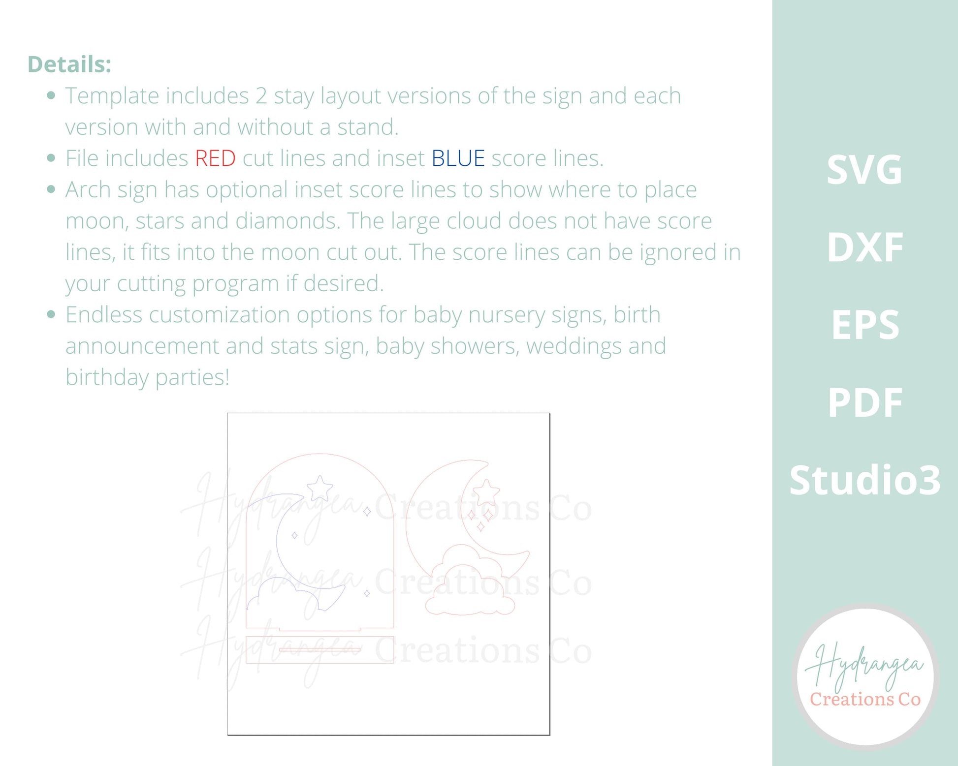 Moon Cloud Star Sign Laser File SVG Birth Date Announcement, Boho Nursery Sign Plaque, Birthday, Baby Shower, Celestial Wedding | Glowforge