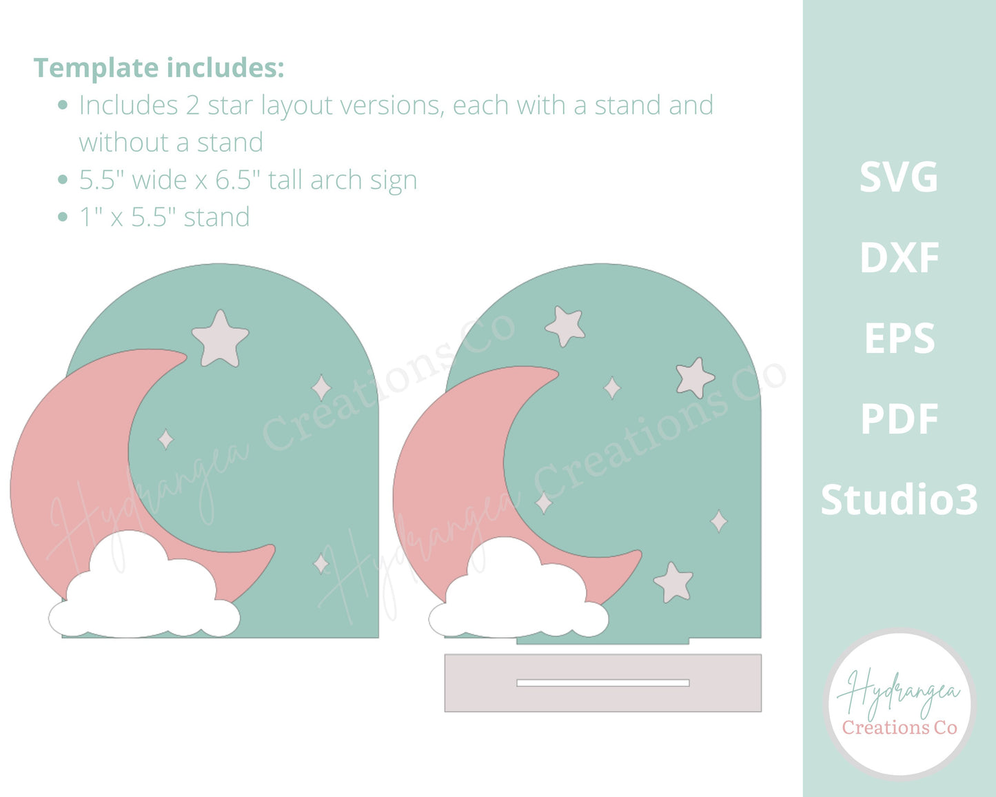 Moon Cloud Star Sign Laser File SVG Birth Date Announcement, Boho Nursery Sign Plaque, Birthday, Baby Shower, Celestial Wedding | Glowforge